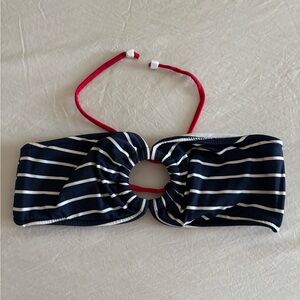 Venus Navy & White Striped Strapless Bikini Top with Red Tie – Size B